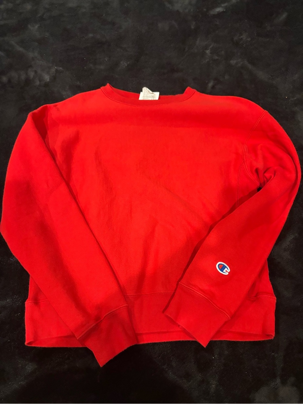 Champion Bright Red Crewneck Sweatshirt with Sleeve Logo